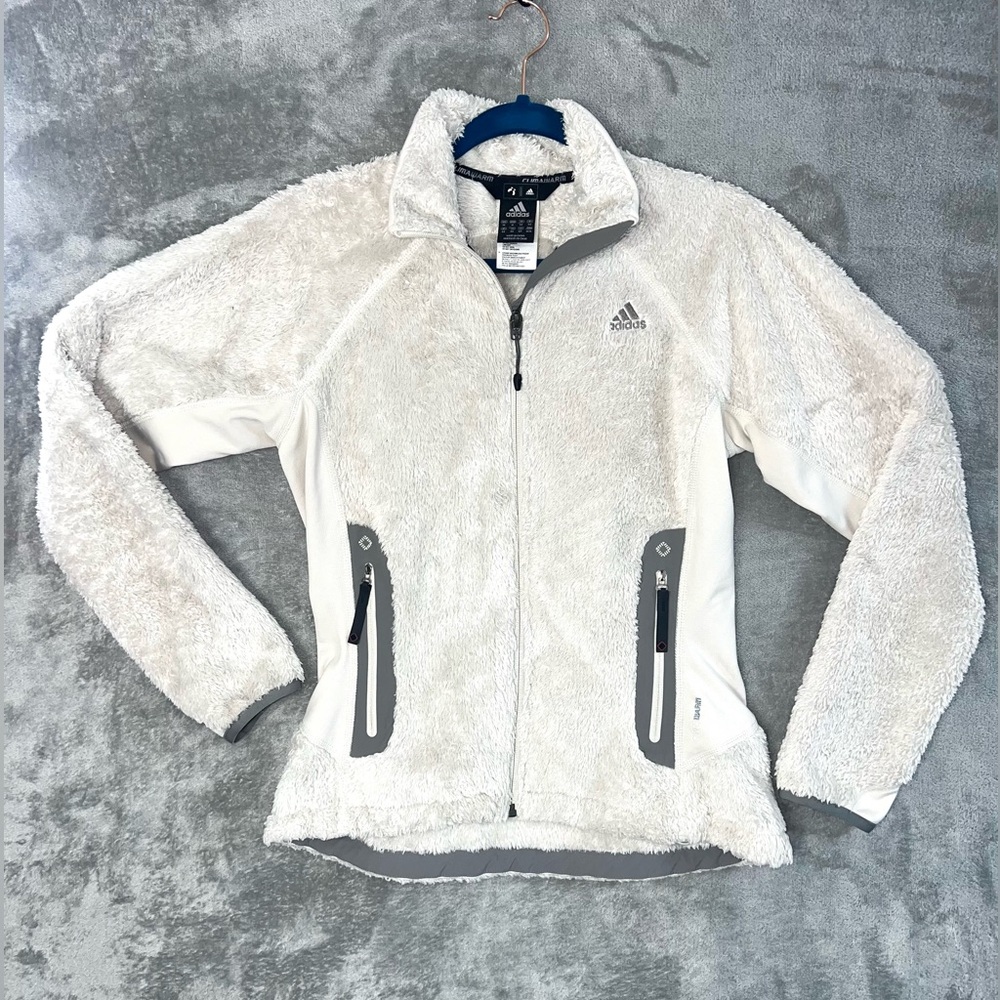 Adidas ClimaWarm Sherpa Fleece Jacket‎ Off-White Gray Women’s M